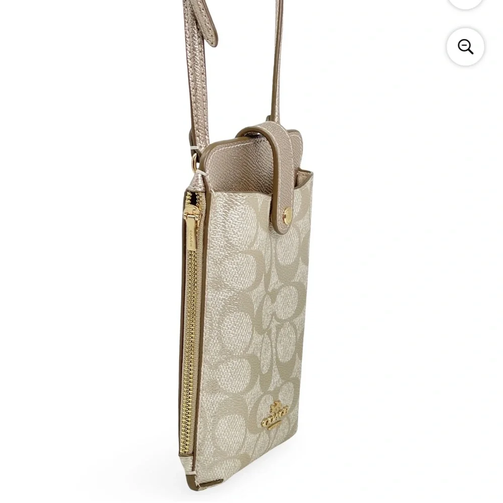 Coach Women's Small Phone Crossbody Bag in Signature Canvas (Champagne Color) - Picture 3 of 4
